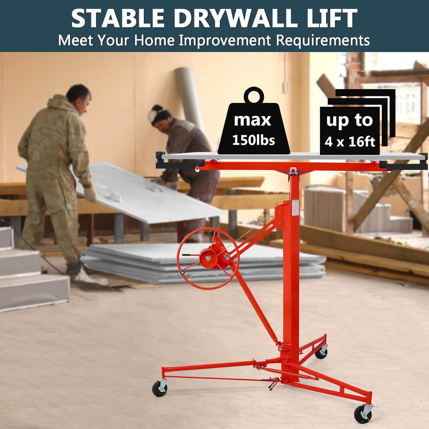 Rovibek 11FT Drywall Lift, Drywall Jack Lift for Ceiling, 360° Adjustable Drywall Panel Hoist, 150LBS Heavy Duty Drywall Lifter, Foldable Sheetrock Lift, Drywall Lift for Home Improvement (Red)