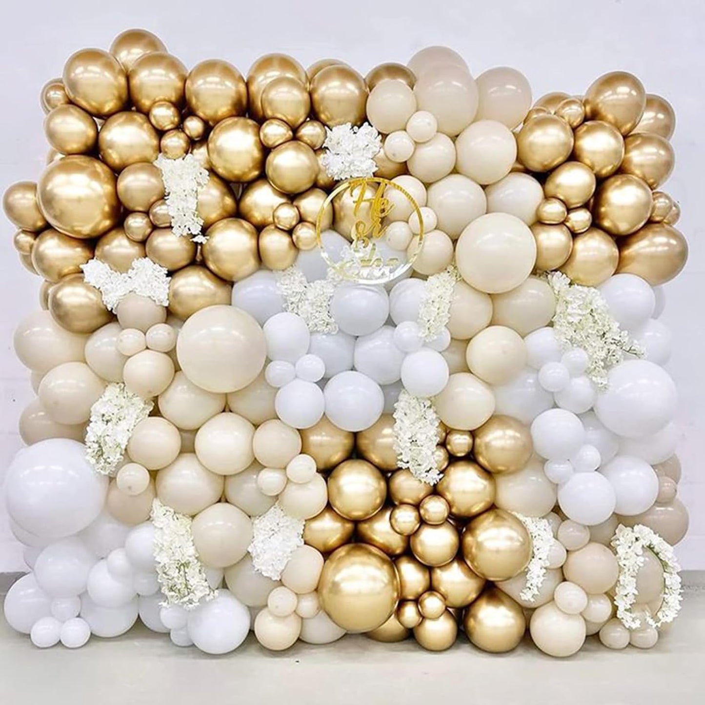 PartyWoo White & Gold Balloons - 140-Piece Pack in Various Sizes for Birthday & Party Decorations