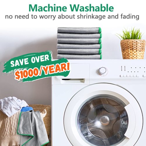 Glass Polishing Cloth Streak Free Miracle Cleaning Cloth Lint Free Microfiber Cleaning Rags for Glasses Kitchen Dish Mirrors Easy Clean, Pack of 6, 12" x 12"