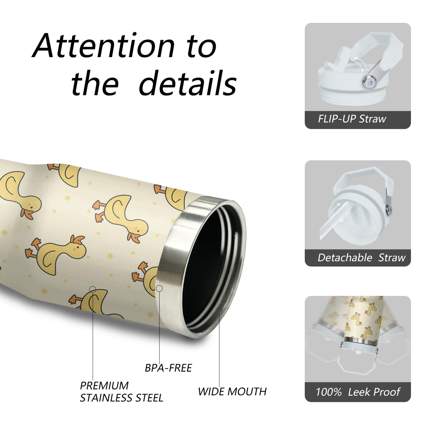 Xchearser Duck Tumbler with Handle and Flip Straw for Women Men, 30oz Cute Stainless Steel Insulated Cup, Water Bottle Travel Coffee Mug, Gifts for Animal Lovers