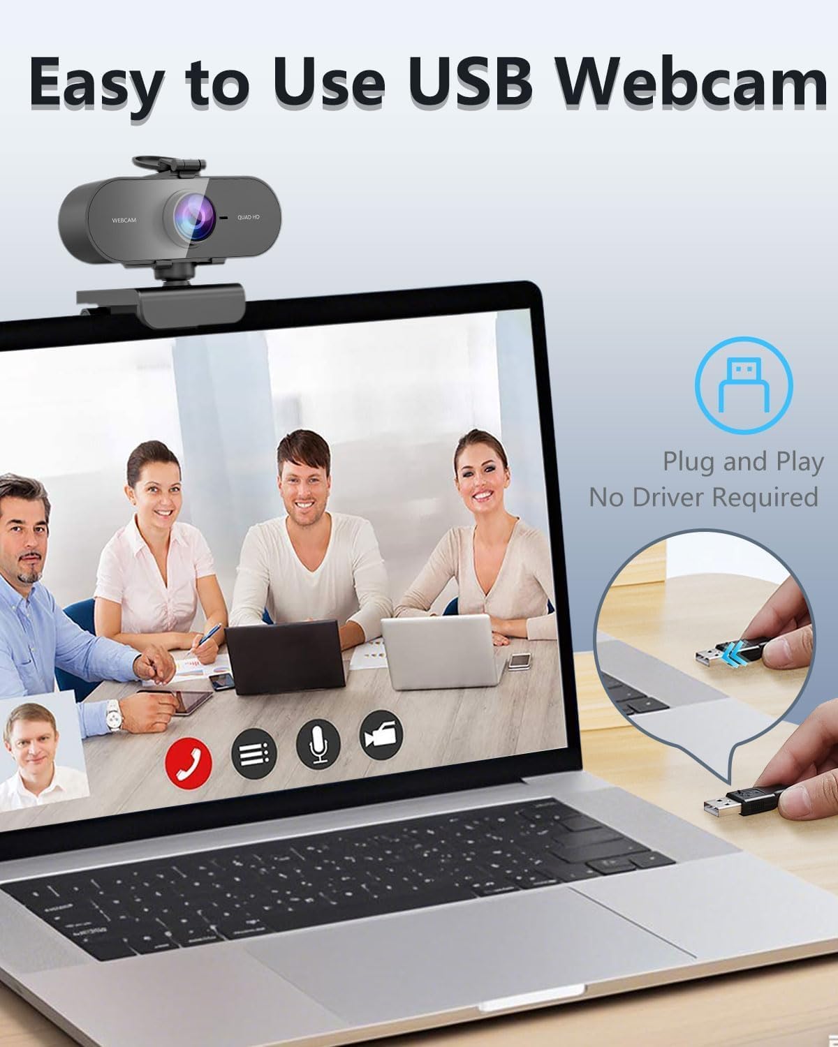 QMKKX 2K Webcam for pc with Microphone,Privacy Cover Slider Streaming Web cam for Mac Laptop,USB External Computer