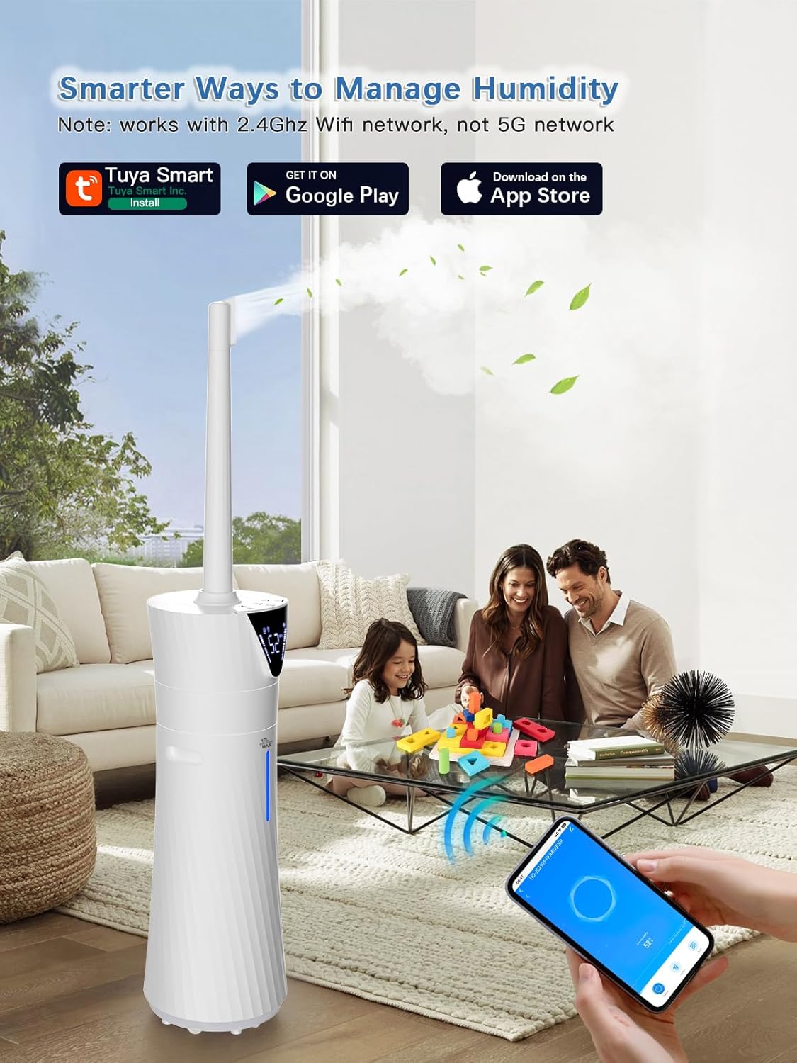 Skiennix 17L Ultrasonic Cool Mist Humidifier - Smart, Quiet Operation for Large Rooms, White