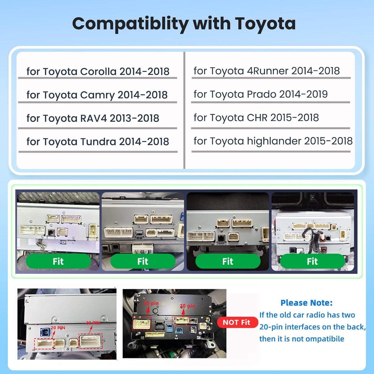 16 RAV4 4Runner (T1) for J-B-L Radio Wiring Harness Pin Cable Compatible with Toyota Corolla Camry Tundra Prado CHR