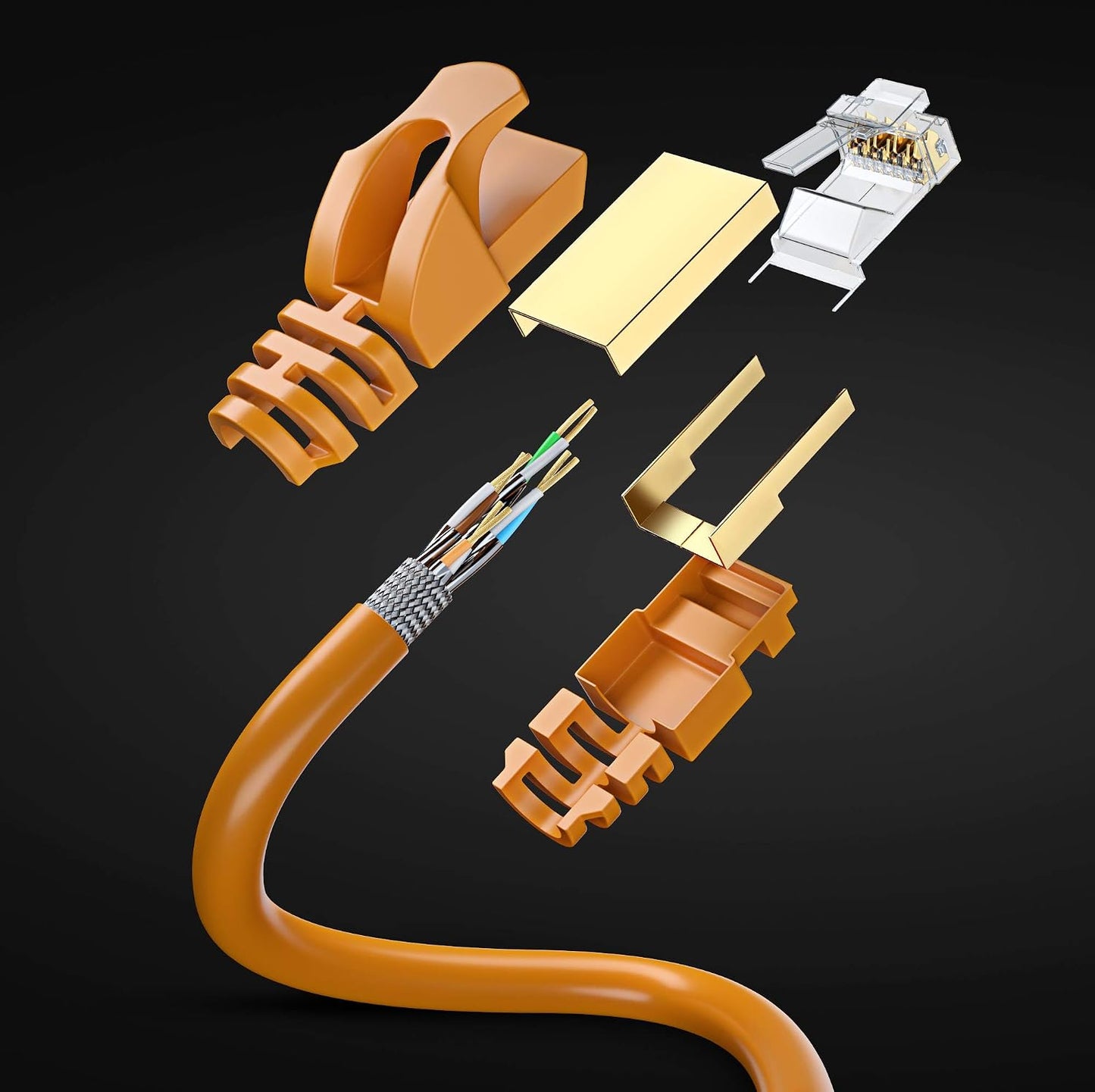 Cat7 100 RJ45 600MHz, 10Gbps Ethernet Cable ft High-Speed LAN Internet Patch Cord, Flat Design, Gold-Plated Connectors