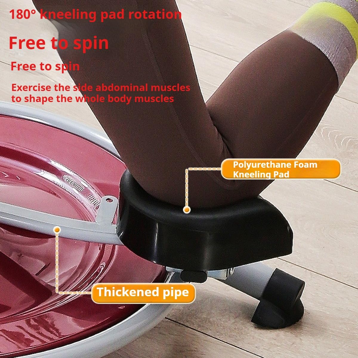 Ocdin Ab Circle Pro Abdominal Trainer, Core Workout Fitness Equipment with Rotatable Kneeling Pad for Home Gym, Waist, Glutes & Legs Exercise (Red)