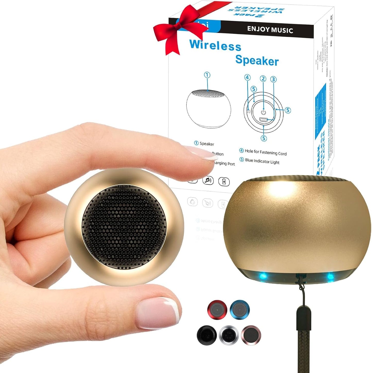 SEVENKA 2 3W Bluetooth Mini Speakers, Small Portable Wireless Speaker with Lanyard, Water Resistant, Wireless Stereo