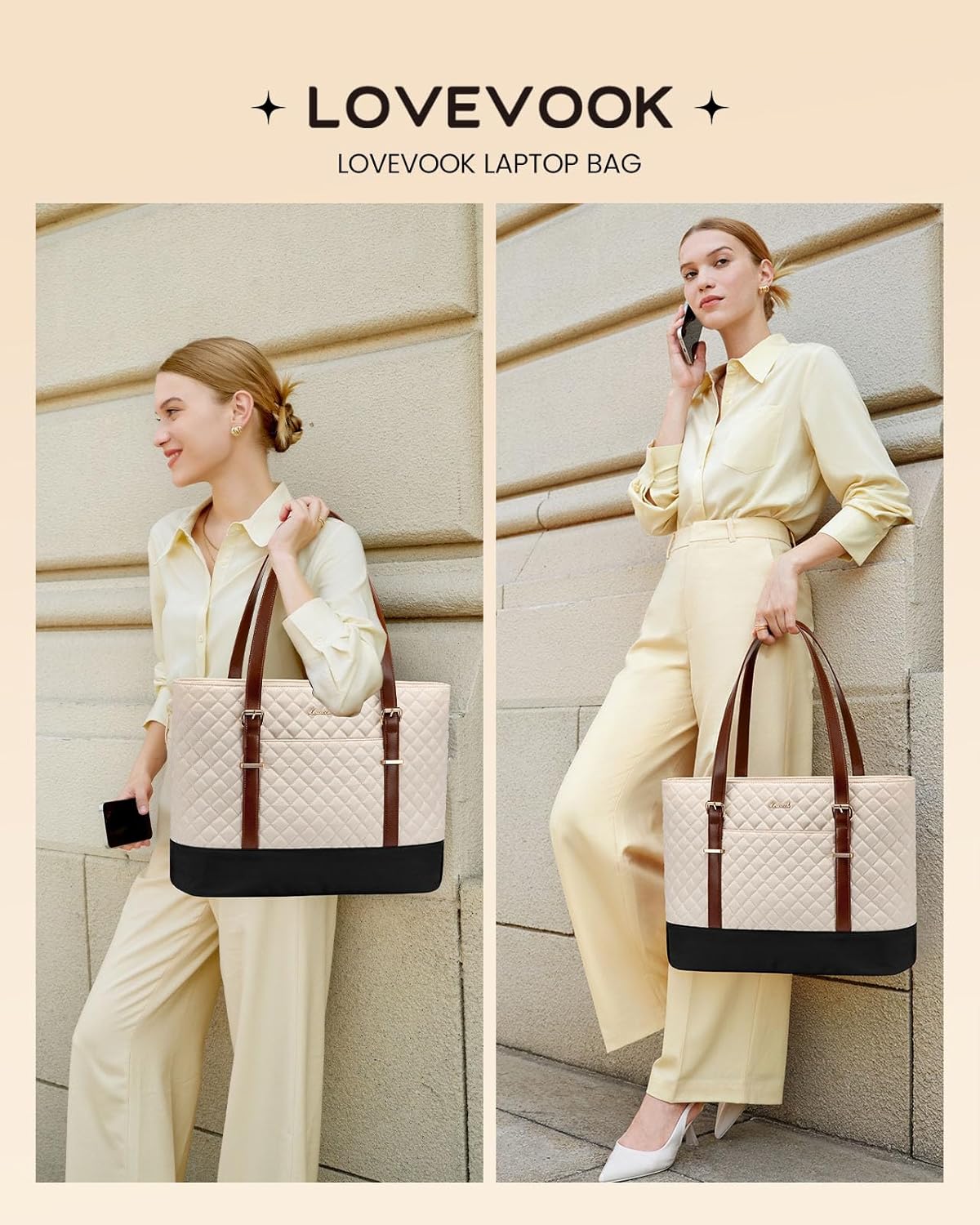 LOVEVOOK 15.6 Inch Laptop Bag for Women, Work Tote Computer Bag With Large Cup Holder, Lightweight Large Laptop