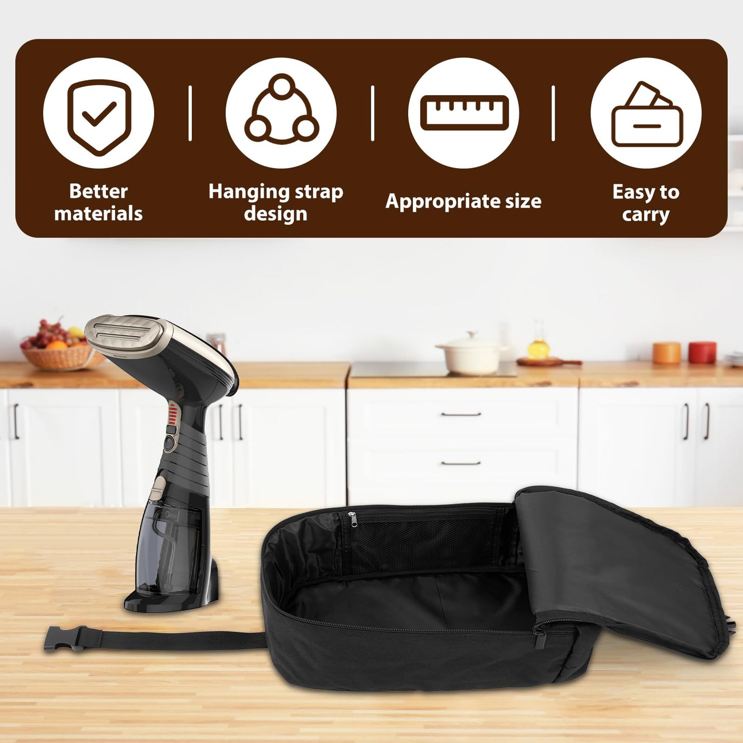 Travel Steamer Bag for Conair Clothes Steamer Travel Irons Carrying Case Portable Storage Bag Handheld Steam Iron Organizer Holder w Hanging Buckle Strap for Steam Iron and Other Accessories, Bag Only