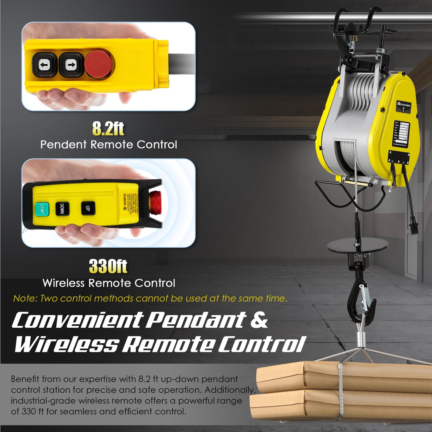 Mxmoonant Fast Brushless Electric Hoist Winch 570lb, 59ft/min Power Electric Hoist 98ft Lifting Height, Pendant & Wireless Remote Control for Garage Repair Shop Construction 110V