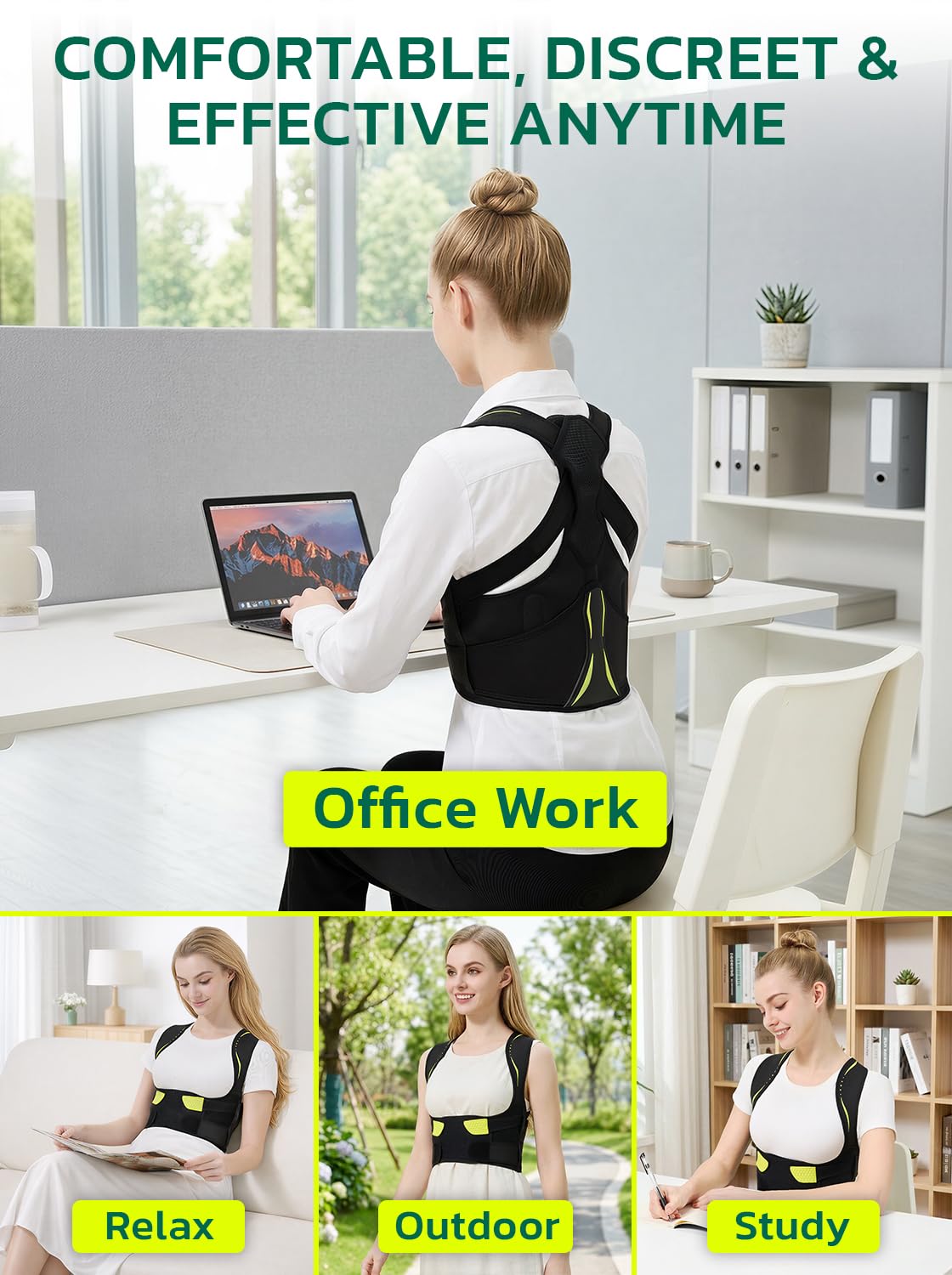 aoFIT Posture Corrector for Women：Adjustable Back Brace for Pain Relief & Back Straightener Improve Rounded Shoulders, Hunchback Correction, Back Support with Fashionable Design Black (Medium)