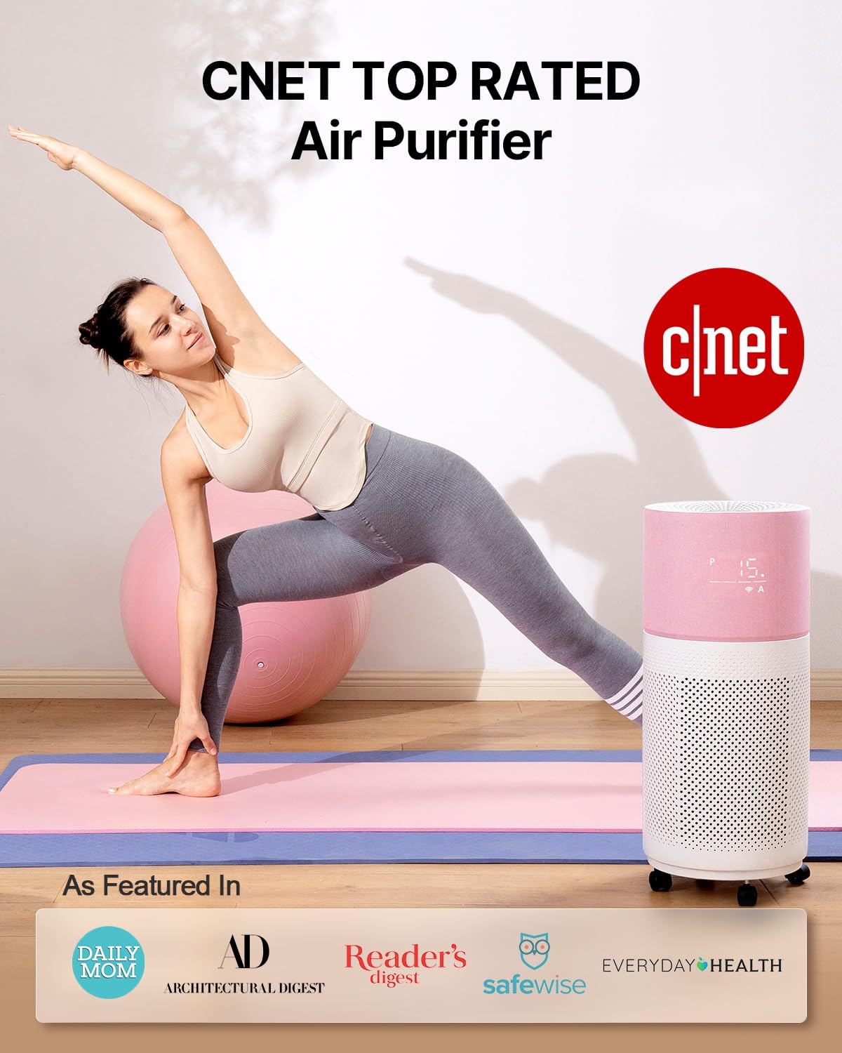 CleanForce Rainbow Air Purifier for Large Room up to 2250 ft², Advanced True HEPA & Carbon Filter, Reduces Dust, Pollen, Smoke & Pet Dander, Alexa/App Control, Ozone-Free | Gray
