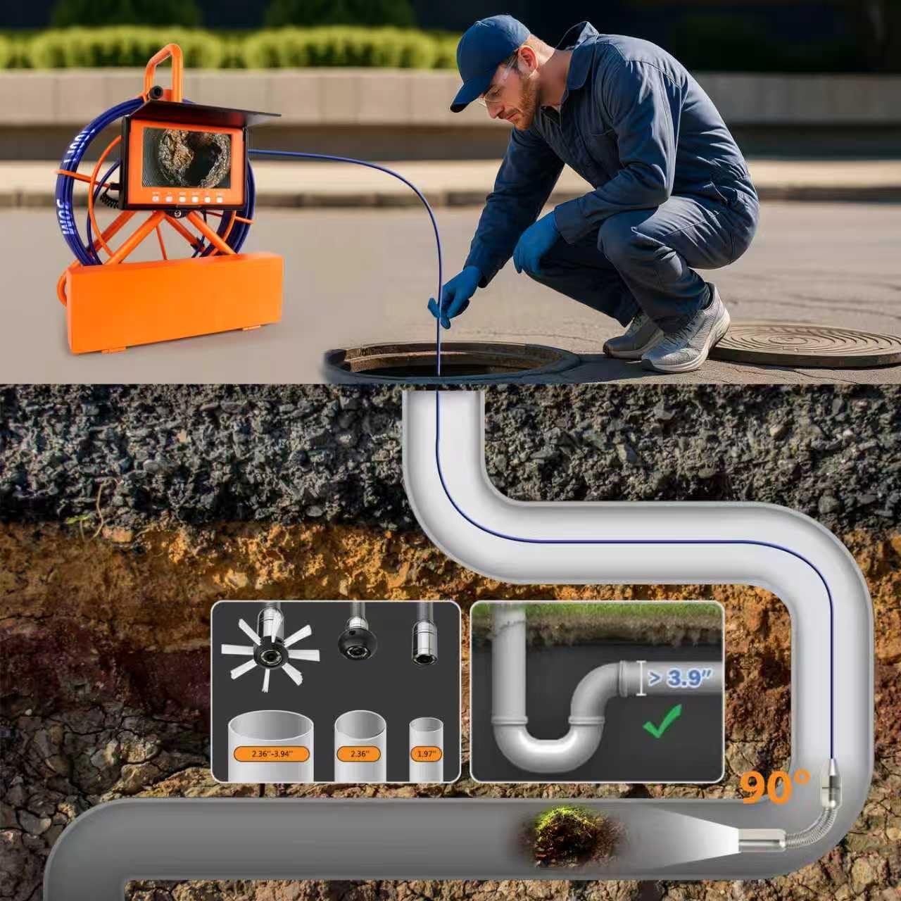 Kcapyn Sewer Camera 100FT/30M Pipe Inspection Borescope Endoscope Camera with Light 6 LEDs 5" IPS Screen 17MM Plumbing Snake 5000 Mah Battery,1080P High-Definition Industrial Sewer Camera