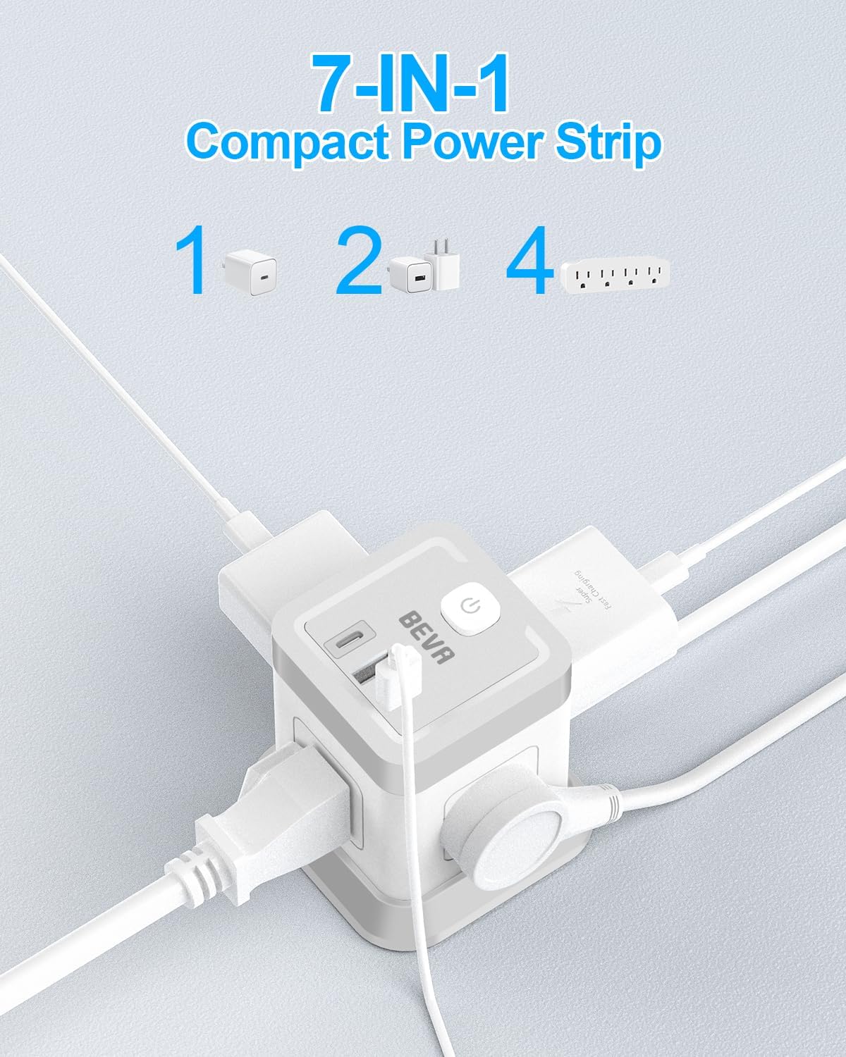BEVA 5ft 4 3 Power Strip with USB - Long Extension Cord Desktop Charging Station, Power Strip Cube with Outlets and USB