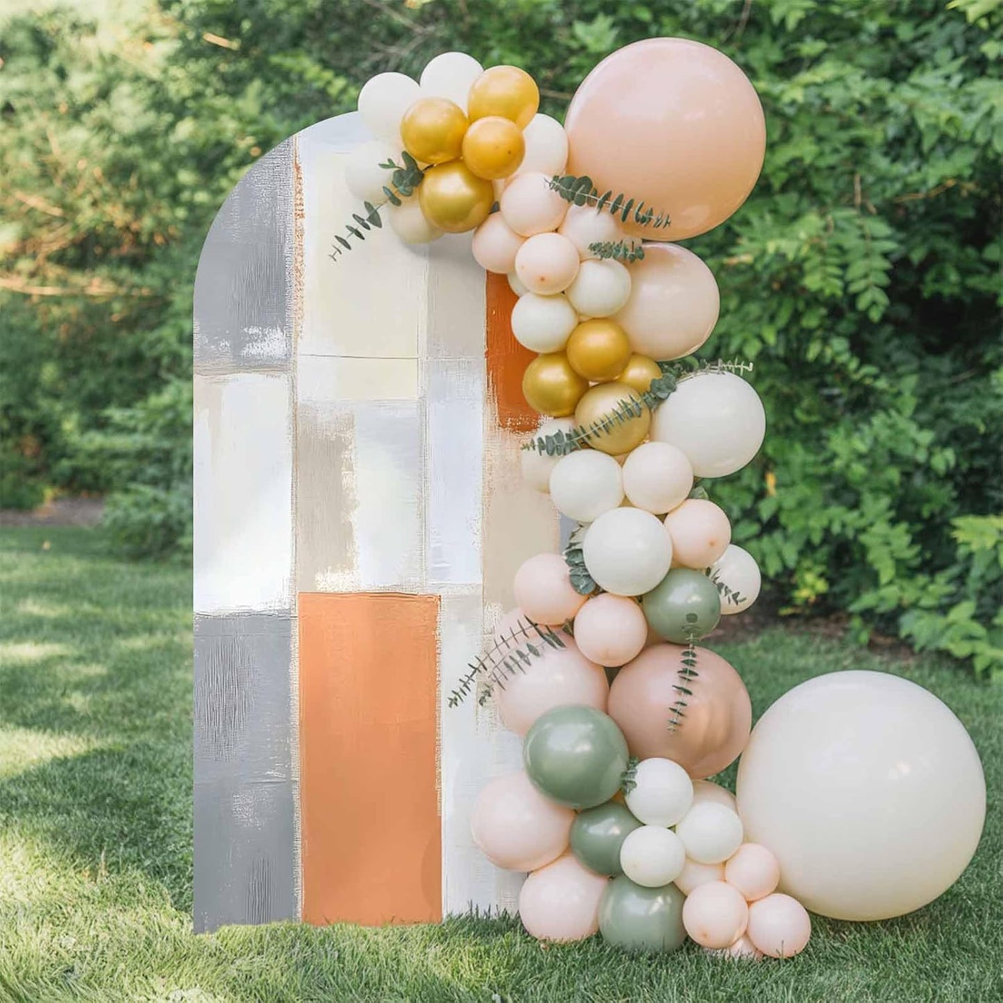 Jnbasdffb 7.2 Modern Orange Beige Wedding Arch Cover,Stretchy Spandex Arch Backdrop Stand Covers FT,Abstract Oil