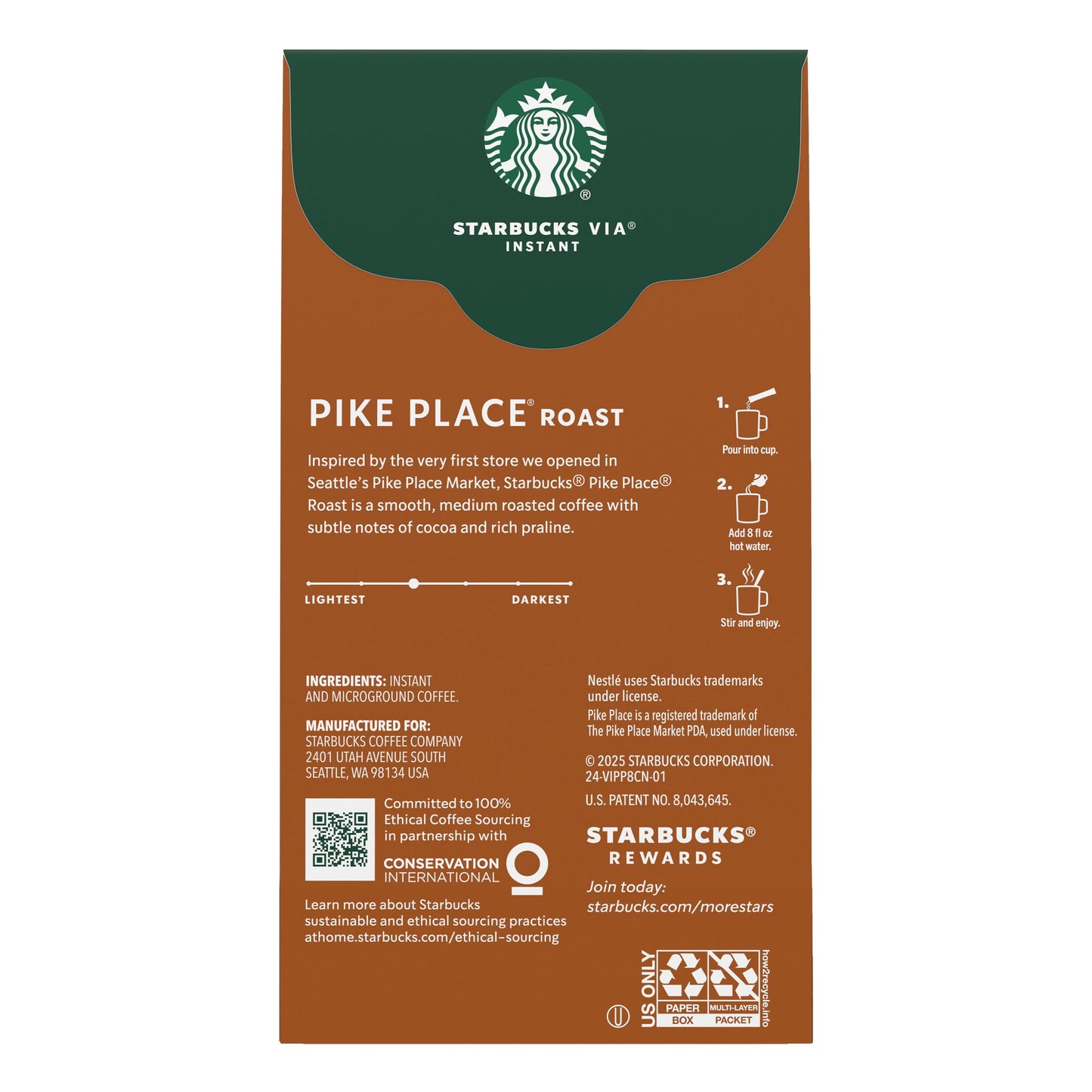Starbucks VIA Instant Coffee Packets, Single Serve, Medium Roast Coffee, Pike Place Roast, 96 Packets