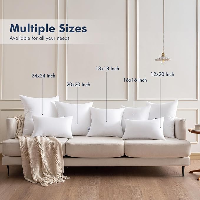 MIULEE Throw Pillows Inserts, Pack of 4 22x22 Inch 100% Virgin Fiber Filling Bed Couch Pillows