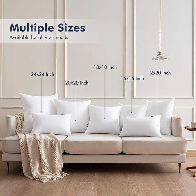 MIULEE Throw Pillows Inserts, Pack of 4 18x18 Inch 100% Virgin Fiber Filling Bed Couch Pillows