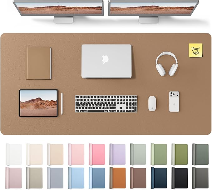 YSAGi Leather Desk Pad Protector, Office Desk Mat, Large Mouse Pad, Non-Slip PU Leather Desk Blotter, Laptop Desk Pad, Waterproof Desk Writing Pad for Office and Home (Khaki,55" x 24")