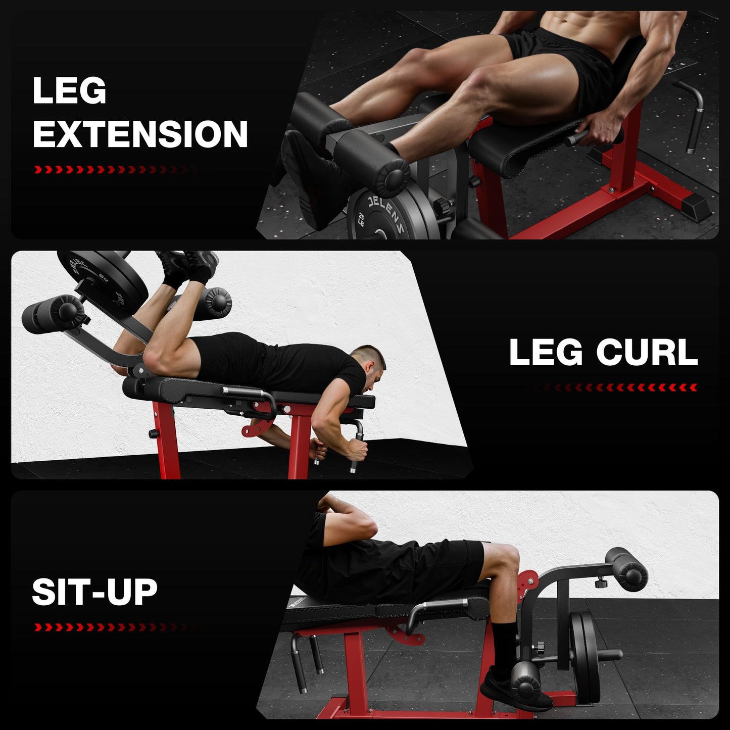 JELENS J10 Leg Extension and Curl Machine, Adjustable Leg Curl Machine for Home Gym, Seated Leg Extension and Lying Curl Machine for Lower Body Workouts (Red, Classical)