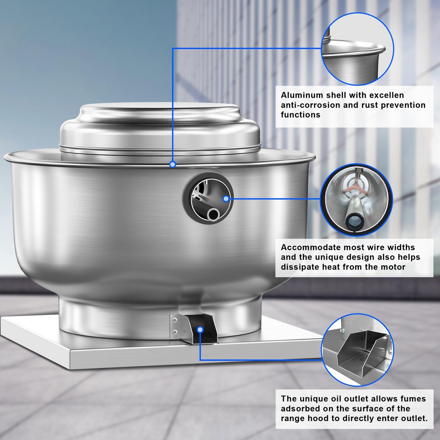 FICBXRA Restaurant Canopy Hood Grease Rated Exhaust Fan- Truck High-Speed Direct Drive Centrifugal Upblast Exhaust Fan 1/6 HP 110 Volt Single Phase Motor 800 CFM