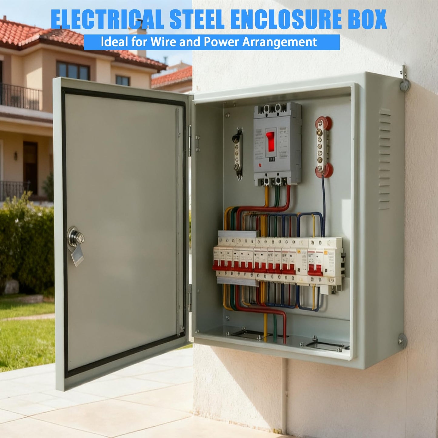 YcXingnon Steel Electrical Box, 24x24x12 Waterproof & Dustproof IP66 Steel Enclosure,1.5mm Carbon Steel Junction Metal Box for Indoor and Outdoor Wall Mounted
