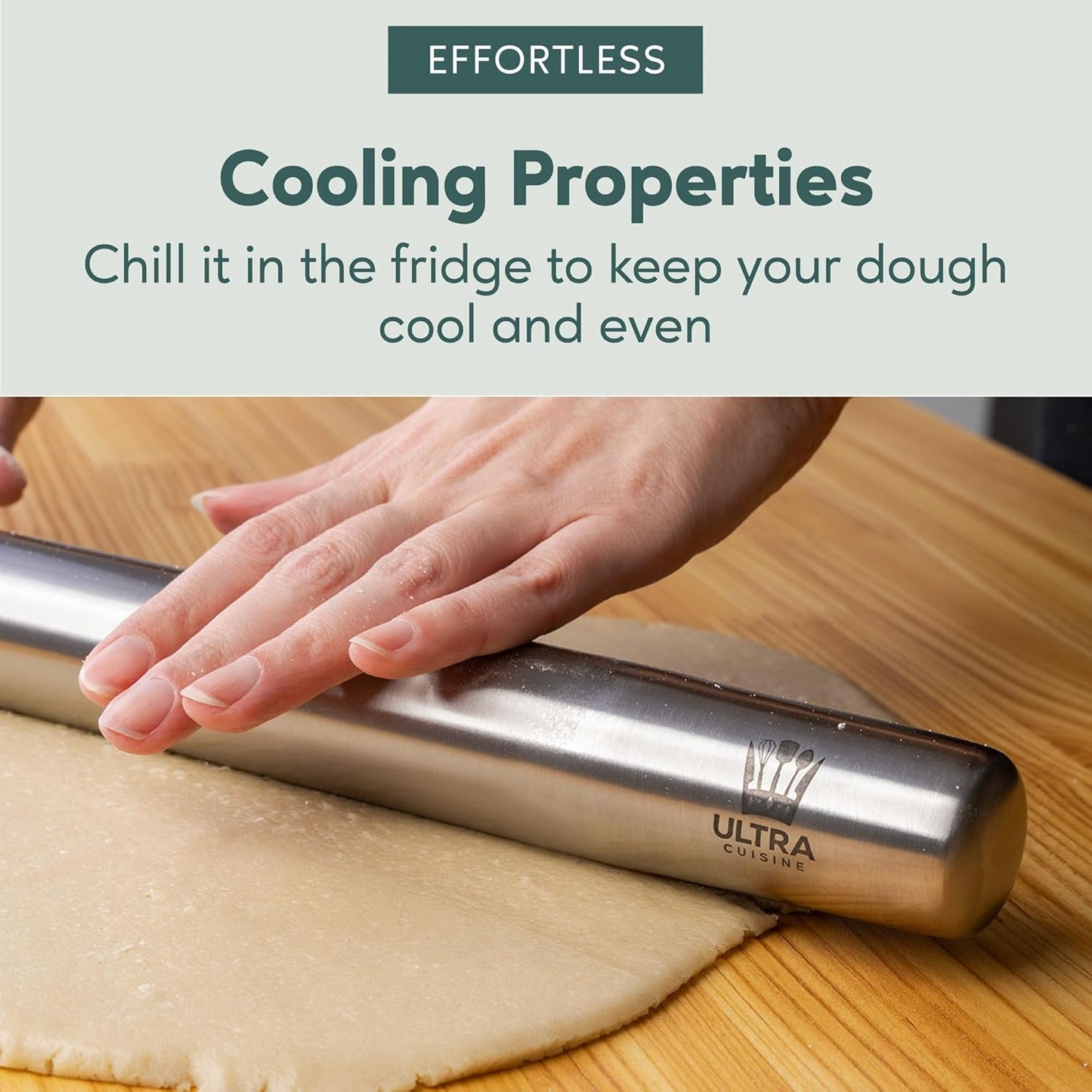 Ultra Cuisine French Rolling Pin - Tapered Design for Baking Pizza, Cookies & Pastry Dough | 15.75-Inch Stainless Steel