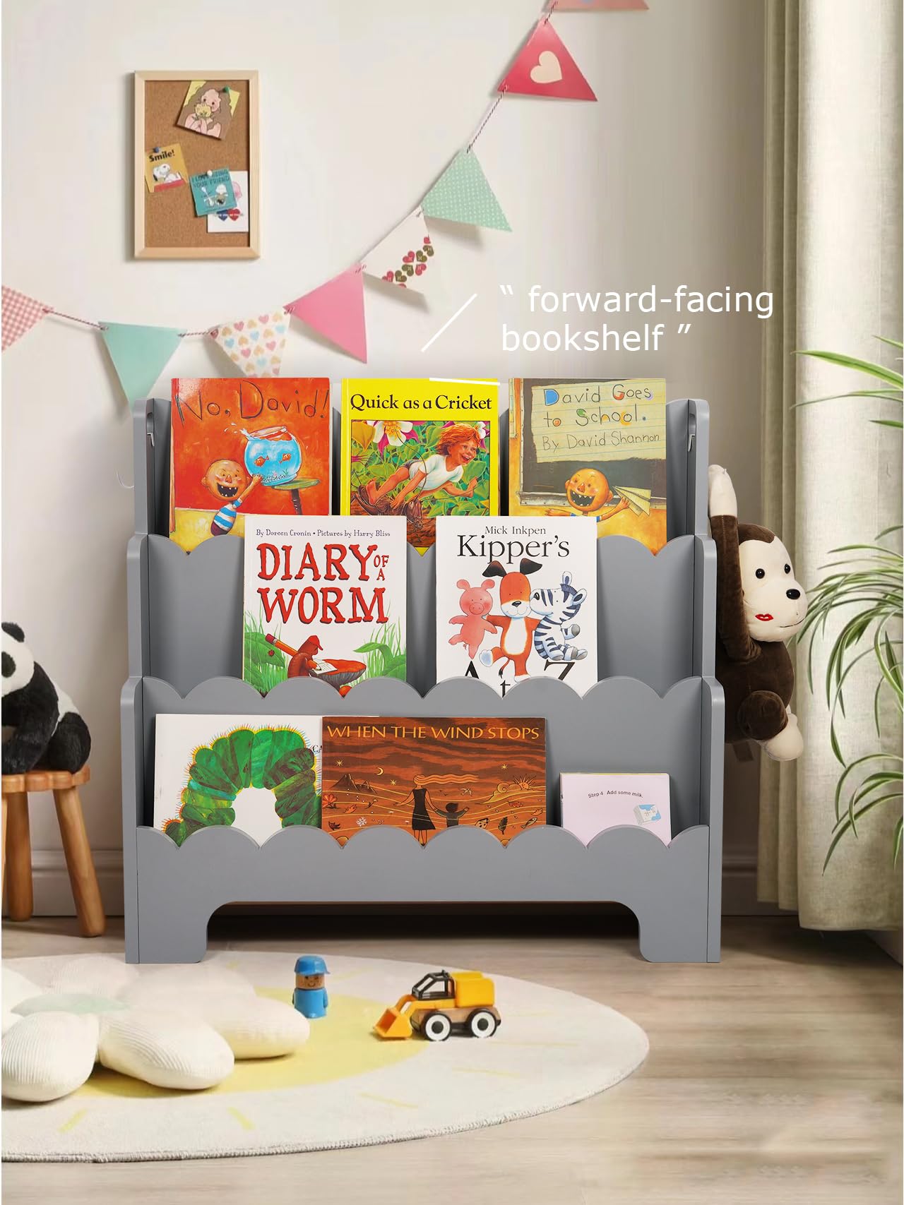 Tohiasen Kids Bookshelf Wooden 3-Tier, Scalloped Book Shelf for Kids Rooms, Front Facing Toddler Montessori Bookshelf, Baby Nursery Book Shelves Kid Classroom Book Shelf Bookcase
