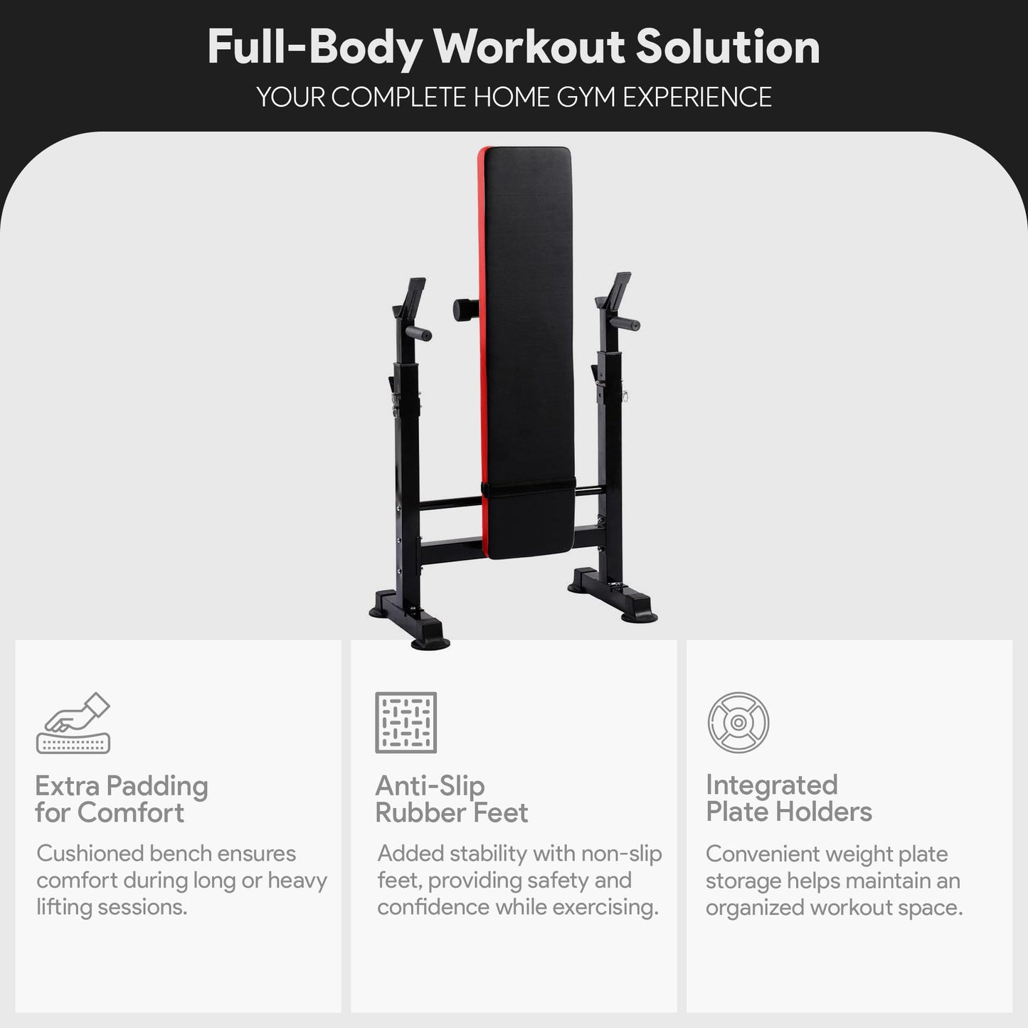BalanceFrom Steel Weight Bench with Squat Rack, Adjustable Seat, and Recliner – Foldable Home Gym Equipment with 6-Position Barbell Holder and Leg Developer, 400 Pound User Capacity