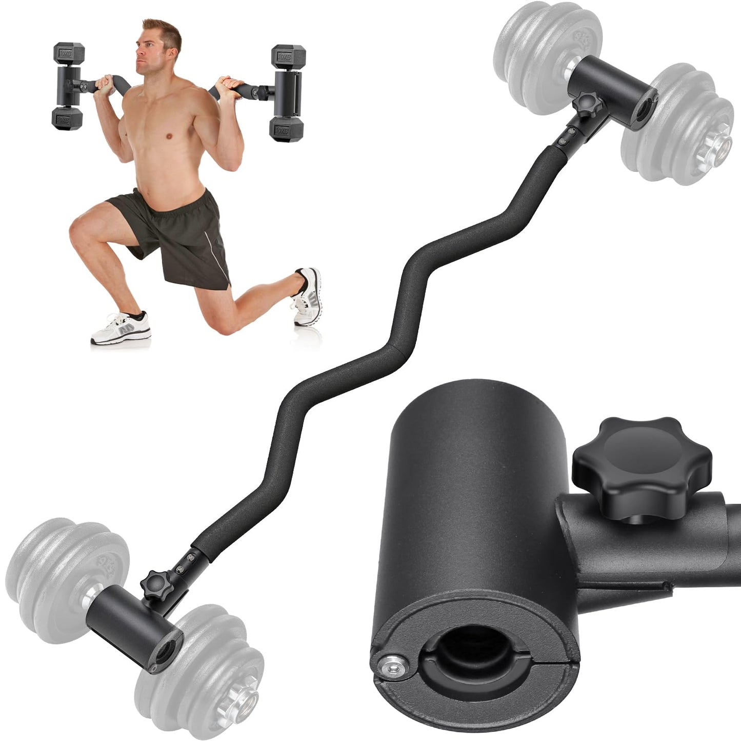 Kipika Adjustable Dumbbell to Barbell Converter - EZ Curling Bar Adapter - Versatile Weightlifting Equipment for Home Gym (B. EZ Curling Bar Converter)