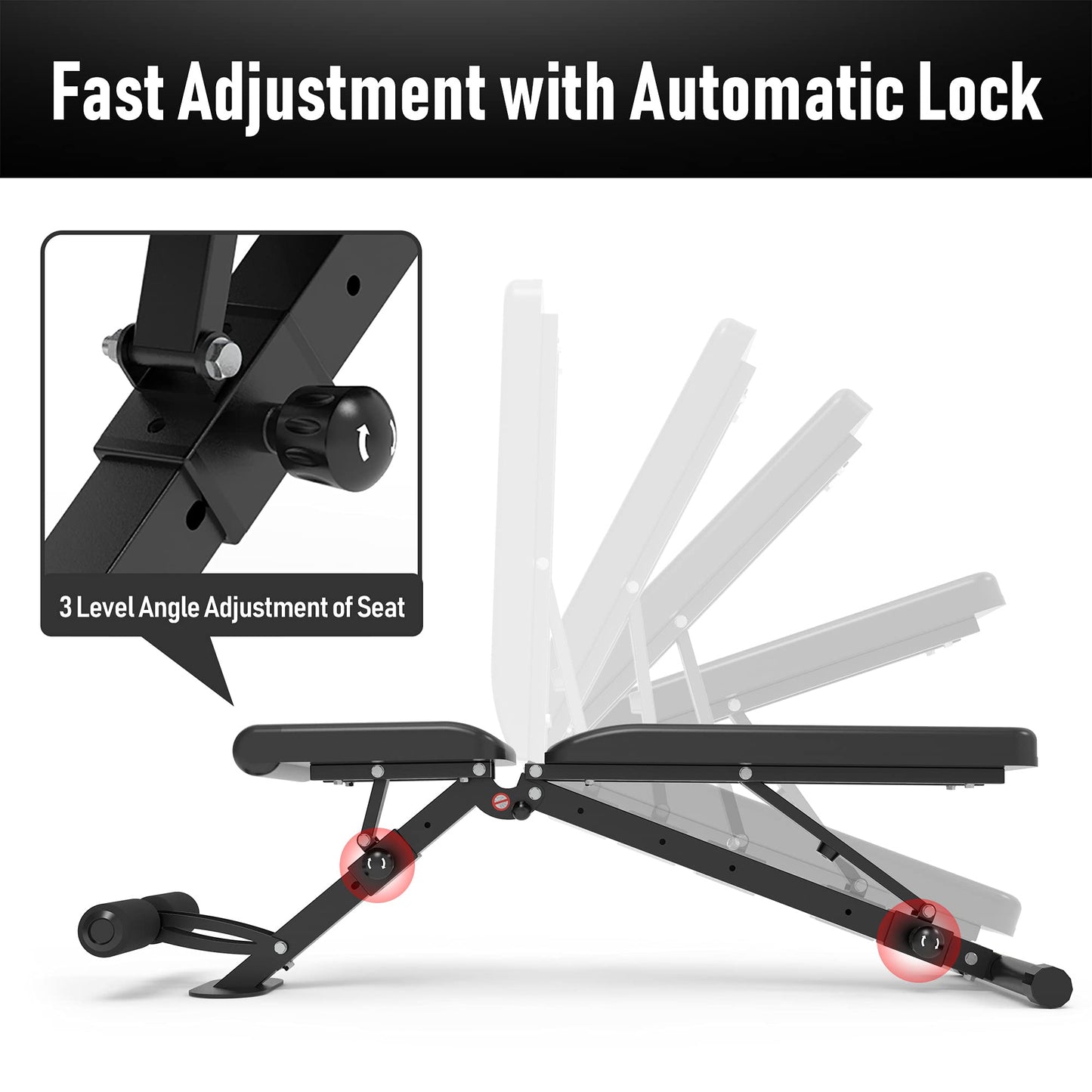 leikefitness Adjustable Weight Bench Foldable Workout Exercise Bench with Automatic Lock for Upright Incline Decline and Flat Full Body Exercise (GM58101(BLACK))