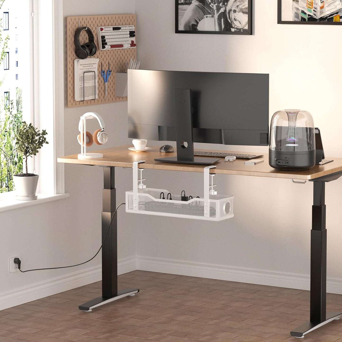 Cinati 16" 3", Under Desk Cable Management Large, Cable Management Box for Table Thickness up to Wire Cord Organizer