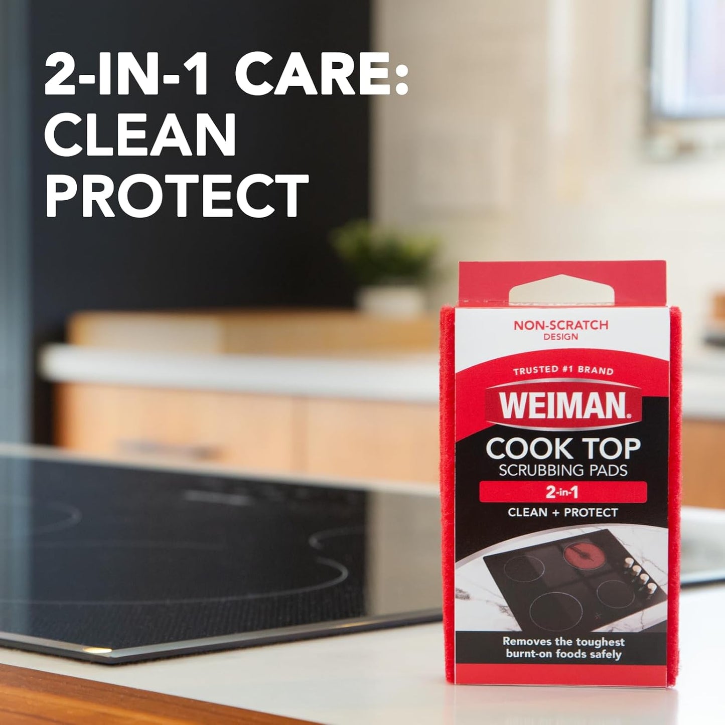 Weiman Ceramic & Glass Cooktop Cleaner - Heavy-Duty Polish with 3 Scrubbing Pads | 10 Ounce Bottle