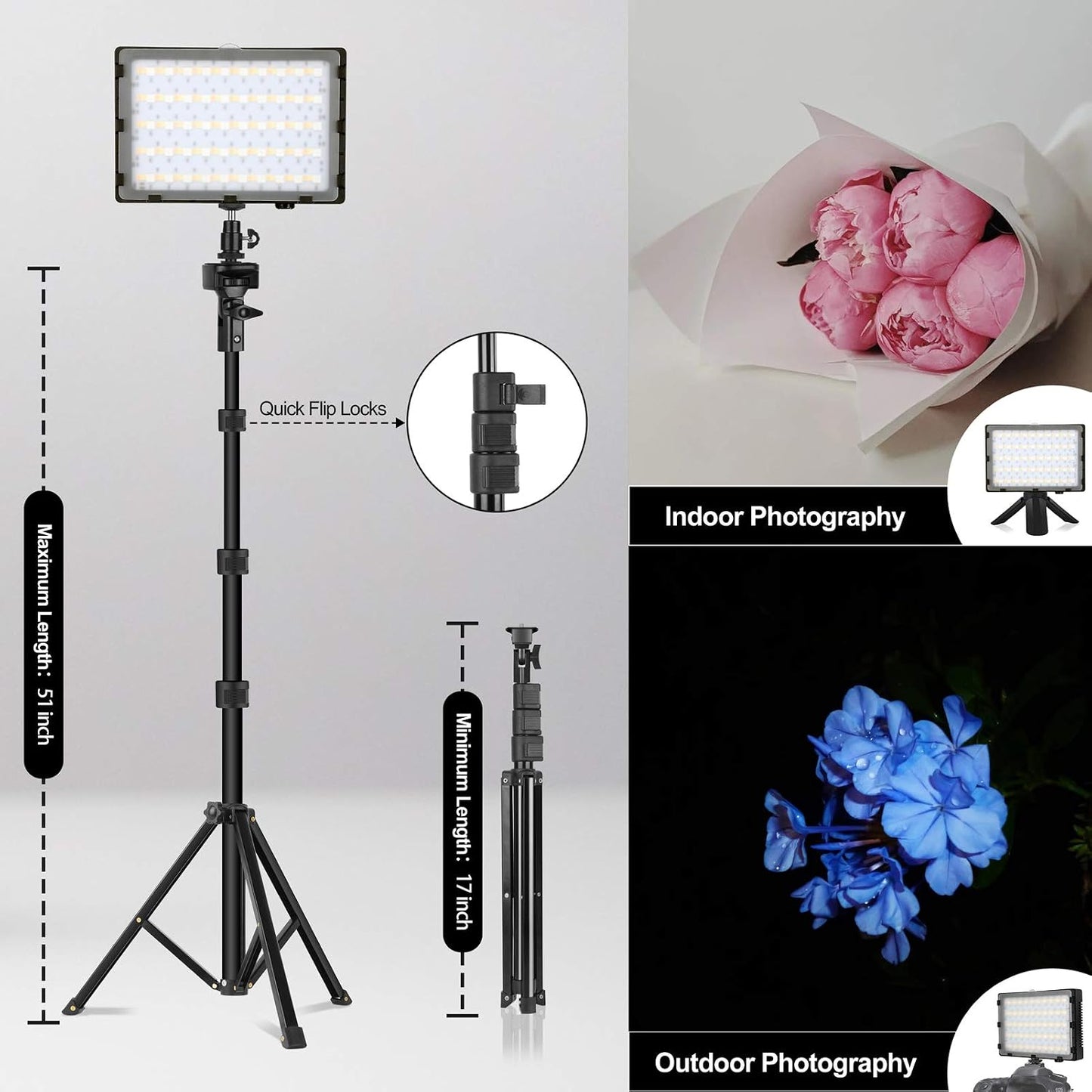 EMART 51 inch Dimmable RGB LED Photography Light with Extendable Selfie Stick & Tripod Stand, Video Light with Mini