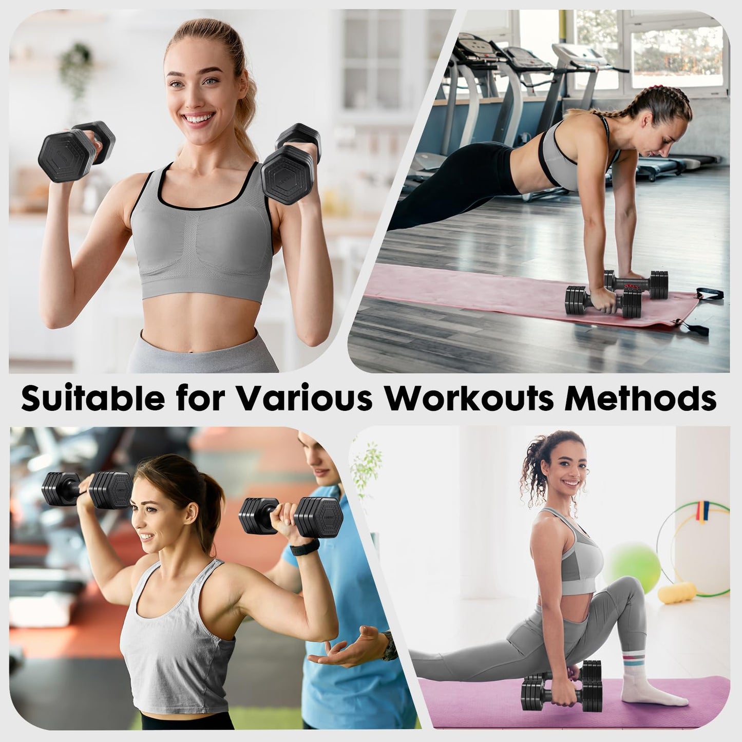 EQUIPRO Adjustable Dumbbell Set, 4 in 1 Weights for Women at Home, Hand Weights Dumbbells for Women, Each 2lb 3lb 4lb 5lb Fast Adjust Weight with Soft TPU Handle for Home Gym Exercise Training