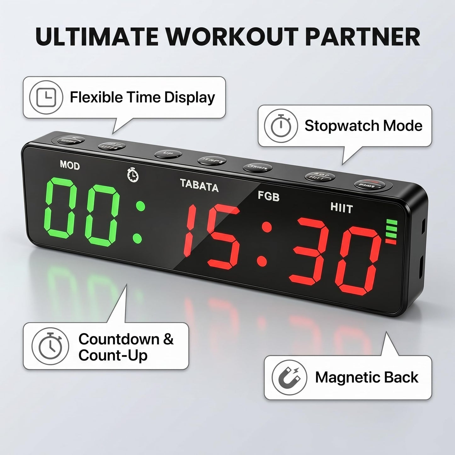 Decumeby Gym Timer, 12/24H Portable Gym Clock, Workout Interval Timer with Countdown/up & Stopwatch, Magnetic Fitness Digital for Home Garage Boxing