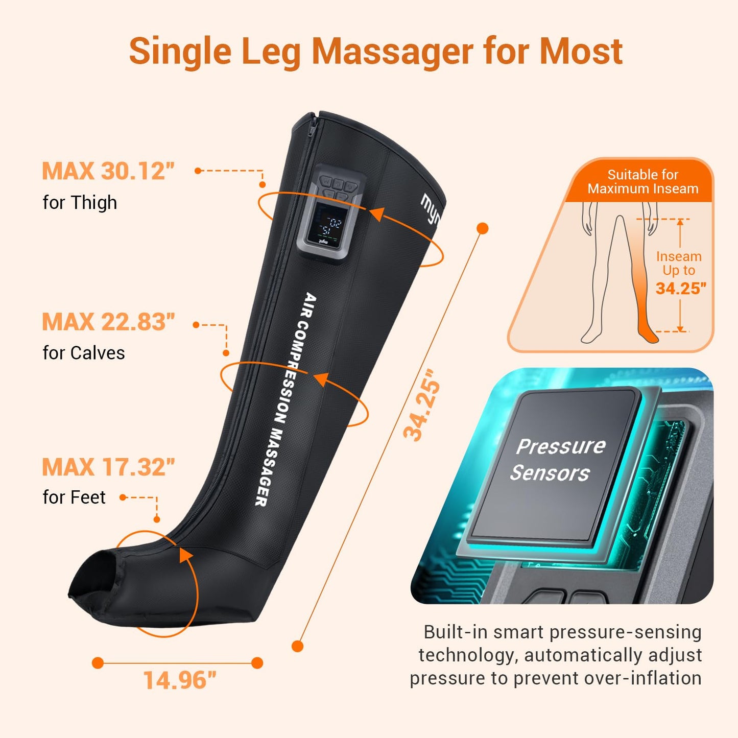 Mynt Full Leg Air Compression Massager, Sequential Cordless Compress Therapy Machine for Circulation Pain Relief, Rechargeable Leg Massage Recovery System with Multiple Modes & Intensities for Athlete