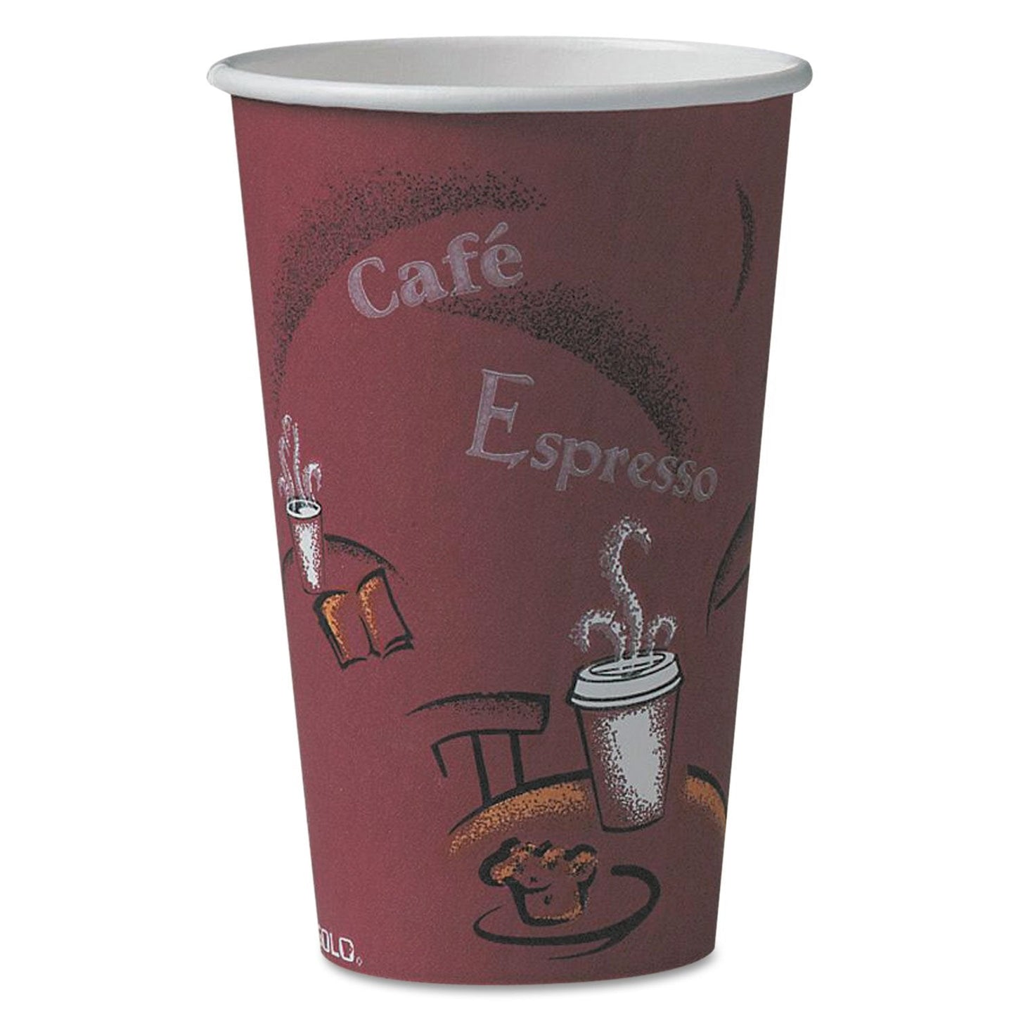 SOLO Cup Company 316SI Bistro Design Hot Drink Cups, Paper, 16oz, Maroon, 20 Packs of 50 (Case of 1000)