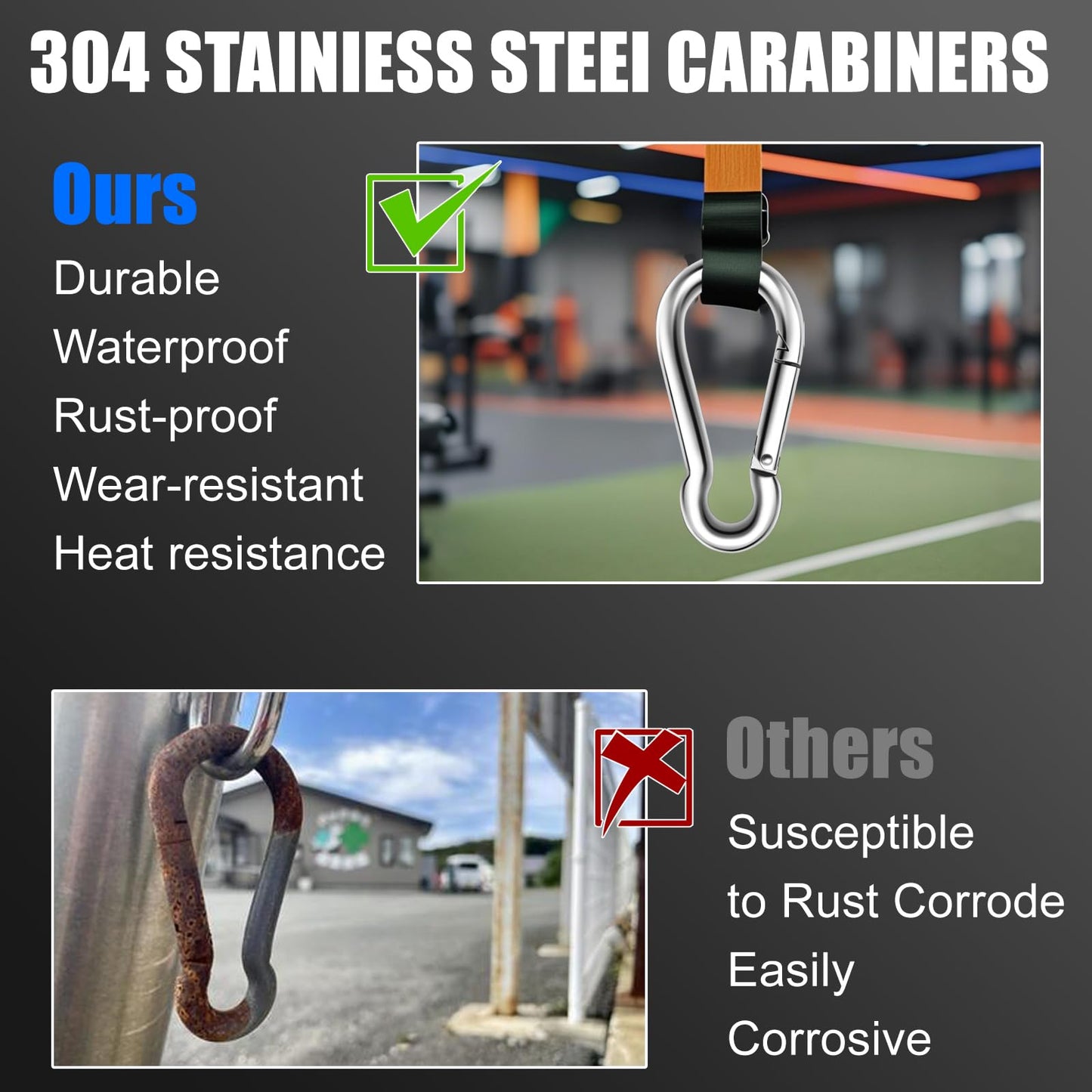 3.15 Inches Heavy Duty Stainless Steel Carabiner for Gym Equipment, EFFIET 2 Packs Spring Snap Hook Clips Spring Link Buckle for Gym Exercise, Punching Bags, Fishing, Hiking, Camping