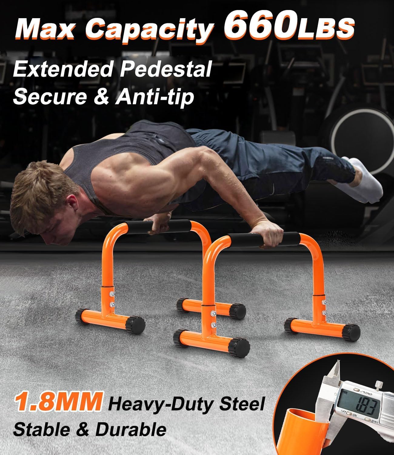 TABEKE Push Up Bar, 12 Inch High Non-Slip Parallettes Bars & Dip Bars With Foam Handles, Heavy-Duty No Wobbling Calisthenics Equipment For Handstand, L-Sit, Gymnastics, Strength Training Home Gym Use
