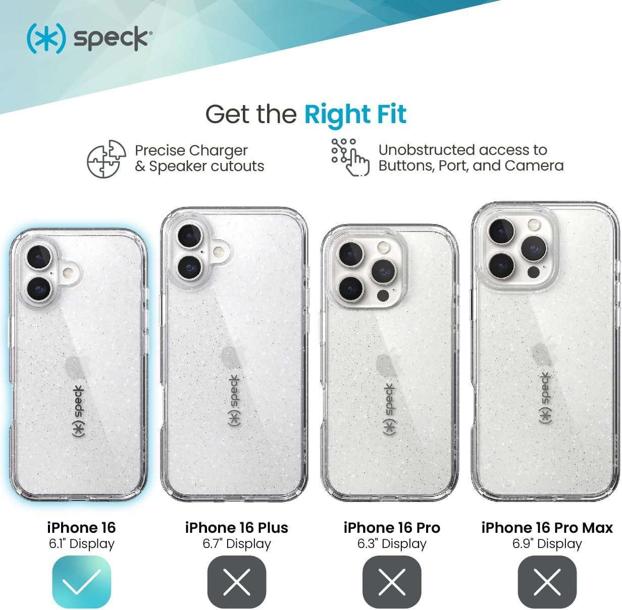 16 Speck Clear iPhone Case - Slim GemShell Phone Case - Clear/Platinum Glitter