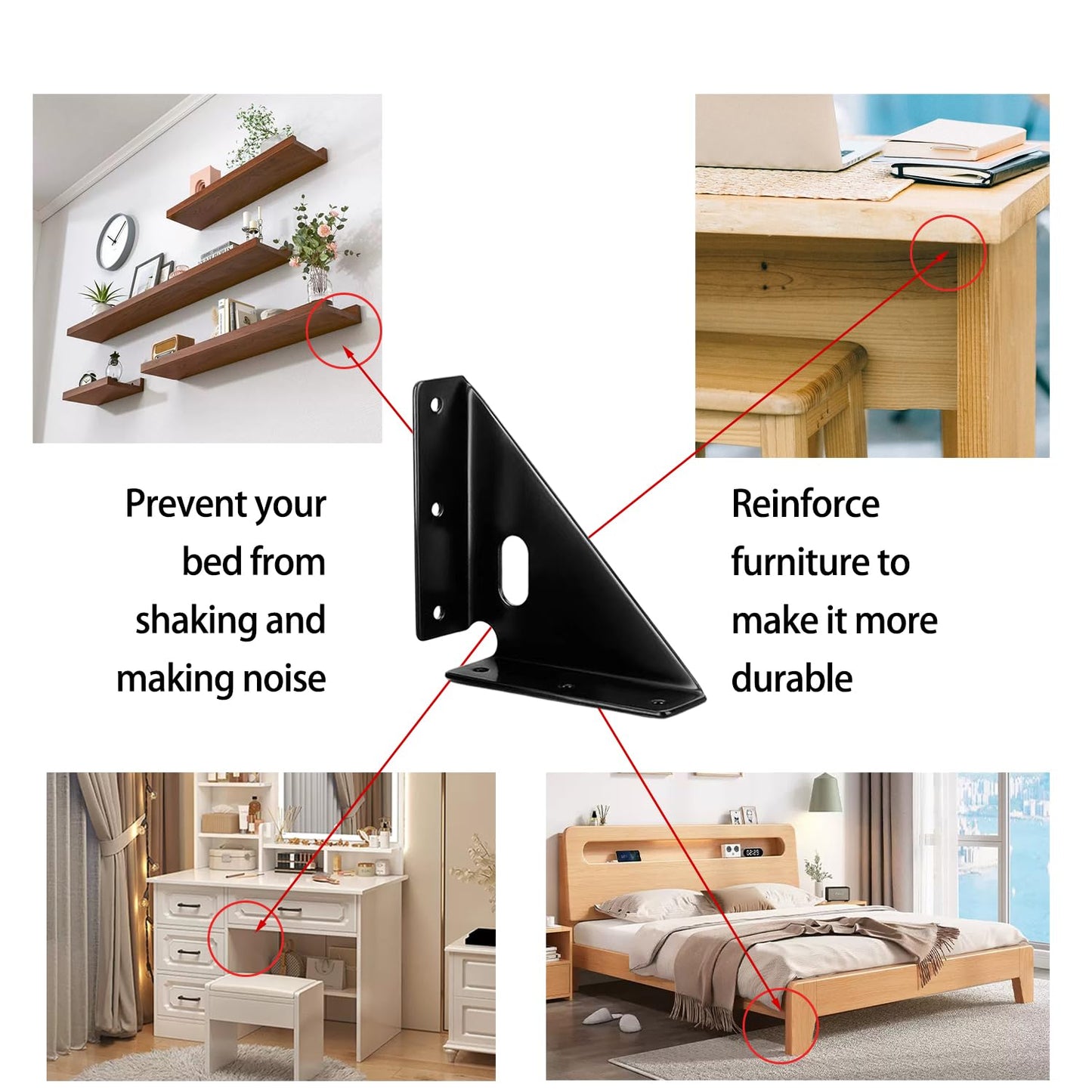 L&M Heavy Duty Gusset Joints 4 Pcs, Trapezi Corner Code, Bracket Corner Brace Bracket Fasteners, Furniture Shelf Support Joint Fasteners for Table, Chair Cabinet Bed Stabilization (Black)