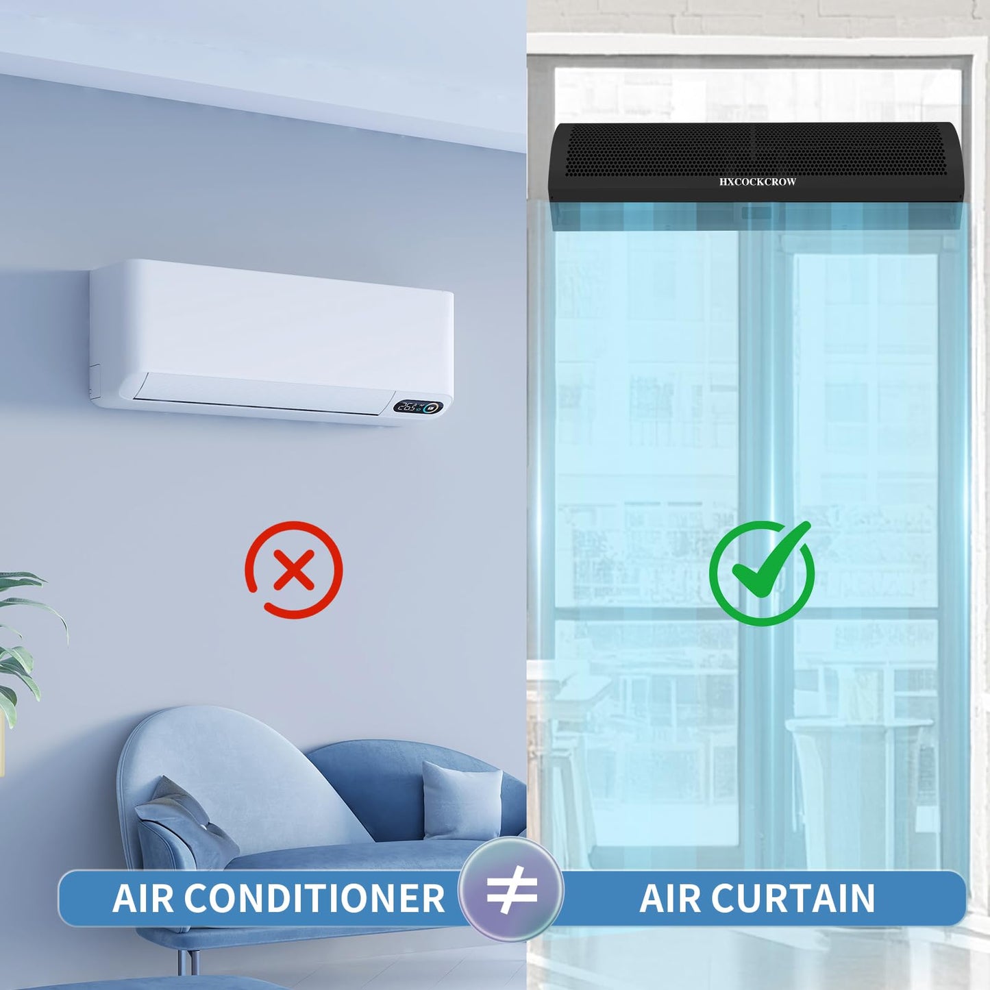 HXCOCKCROW 36’’ Air Curtain for Doors Commercial,【New Upgrade】 Matte Black Air Door Fan with Door Magnetic Switch for Home Restaurant Shop Garage, High Power & Slim 2-Speed Indoor Air Fly Fan