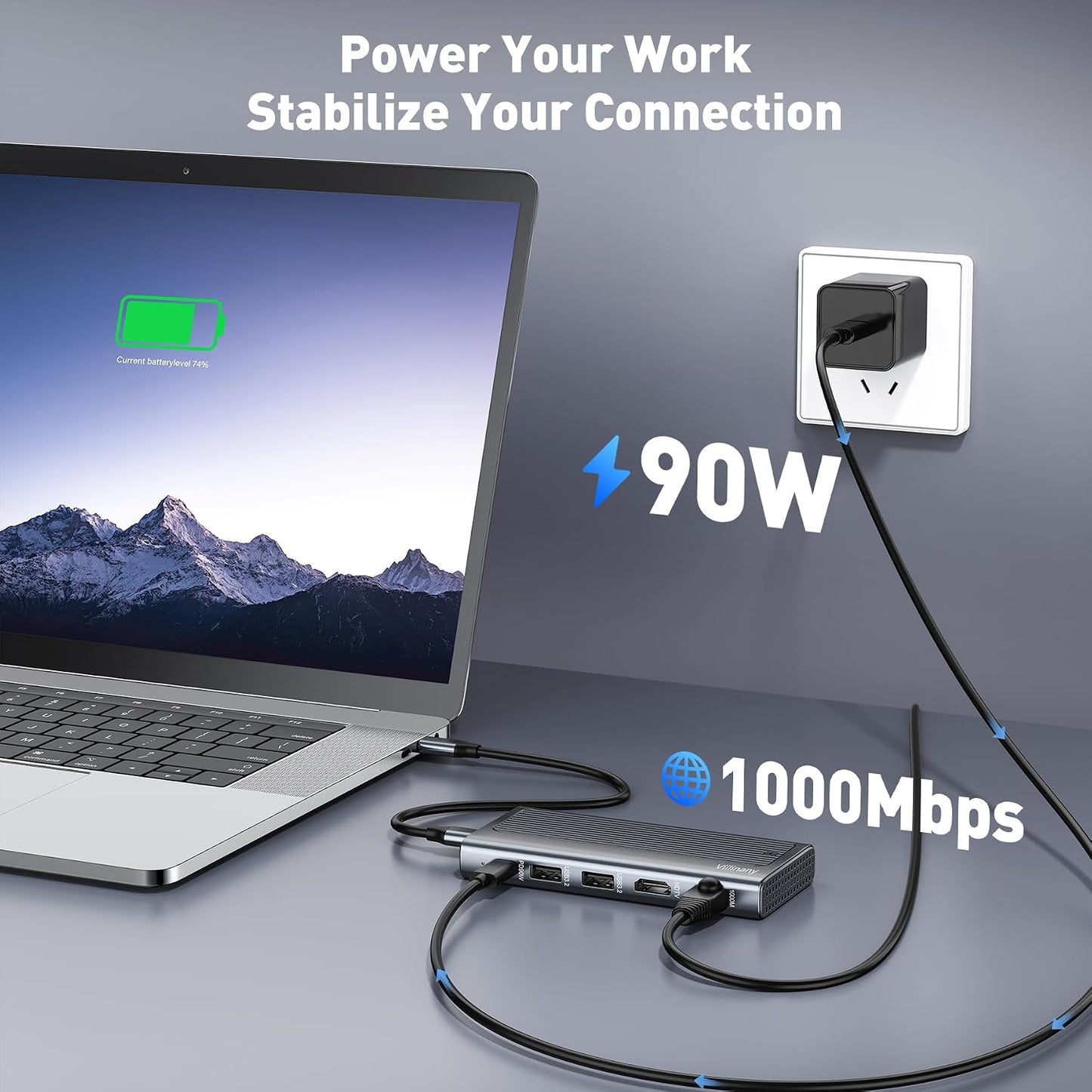 Viilinany 6-in-1 M.2 10Gbps 2X 90W 4K@60Hz USB C Docking Station with NVMe SATA SSD Enclosure, USB-C Hub with USB-A
