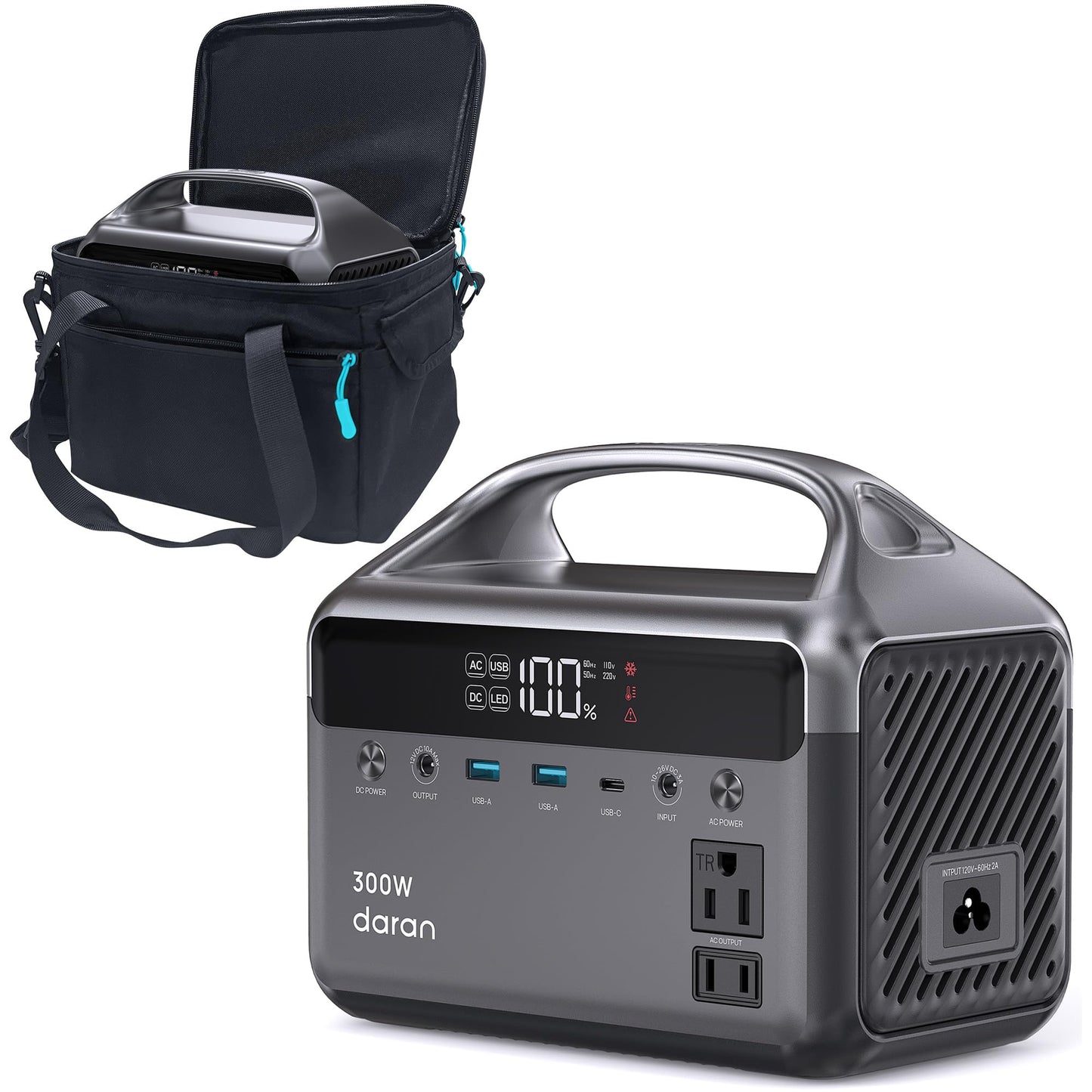 Portable Power Station 300W, 192Wh LiFePO4 Battery Solar Generator with Carry Bag & 2 AC Outlets 110V/ 600W Surge, Power Bank Fast Charging AC DC USB Ports for Laptop, Camping, Home Ues, Emergency