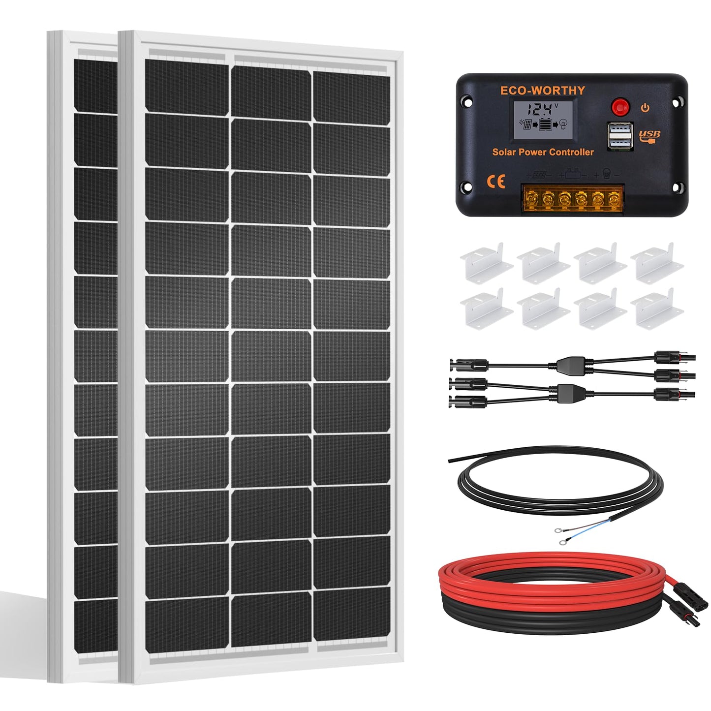 ECO-WORTHY 200 Watts 12 Volt/24 Volt Solar Panel Kit with High Efficiency Monocrystalline Solar Panel and 30A PWM Charge Controller for RV, Camper, Vehicle, Caravan and Other Off Grid Applications