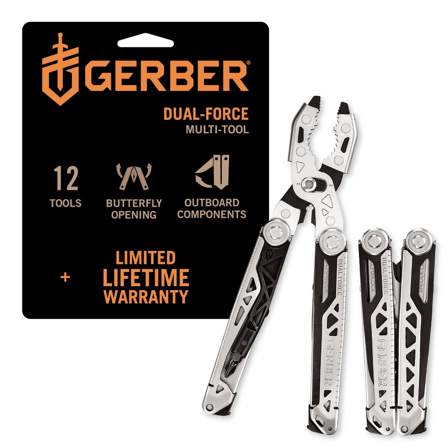 Gerber Gear Dual-Force Multitool - Heavy Duty, Center Axis Driver, Blunt Nose Pliers with Saw, Wire Cutters, Bit Storage, and More - Multi