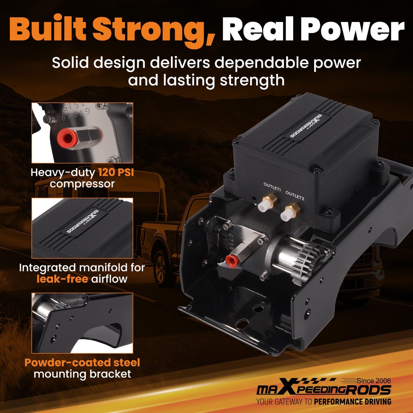 maXpeedingrods Dual Path Wireless On Board Air Compressor System 120 PSI Heavy Duty Air Compressor Kit App and Remote Control for Trucks Pickups Trailers Vans