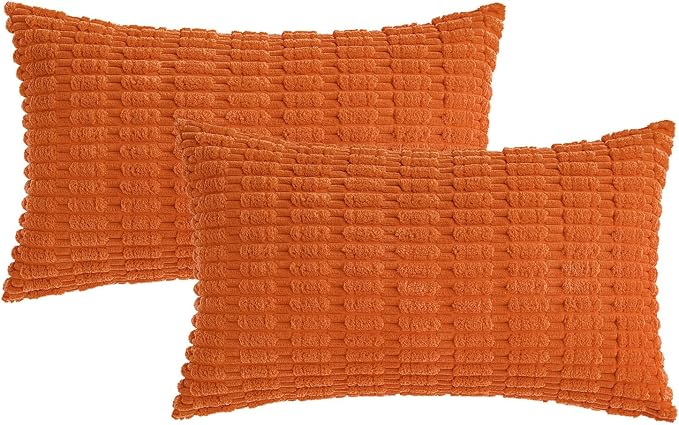 MIULEE Pack of 2 Orange Corduroy Decorative Lumbar Pillow Covers 20x12 Inch Soft Boho Striped Throw Pillow Covers Modern Farmhouse Home Decor for Summer Sofa Living Room Couch Bed