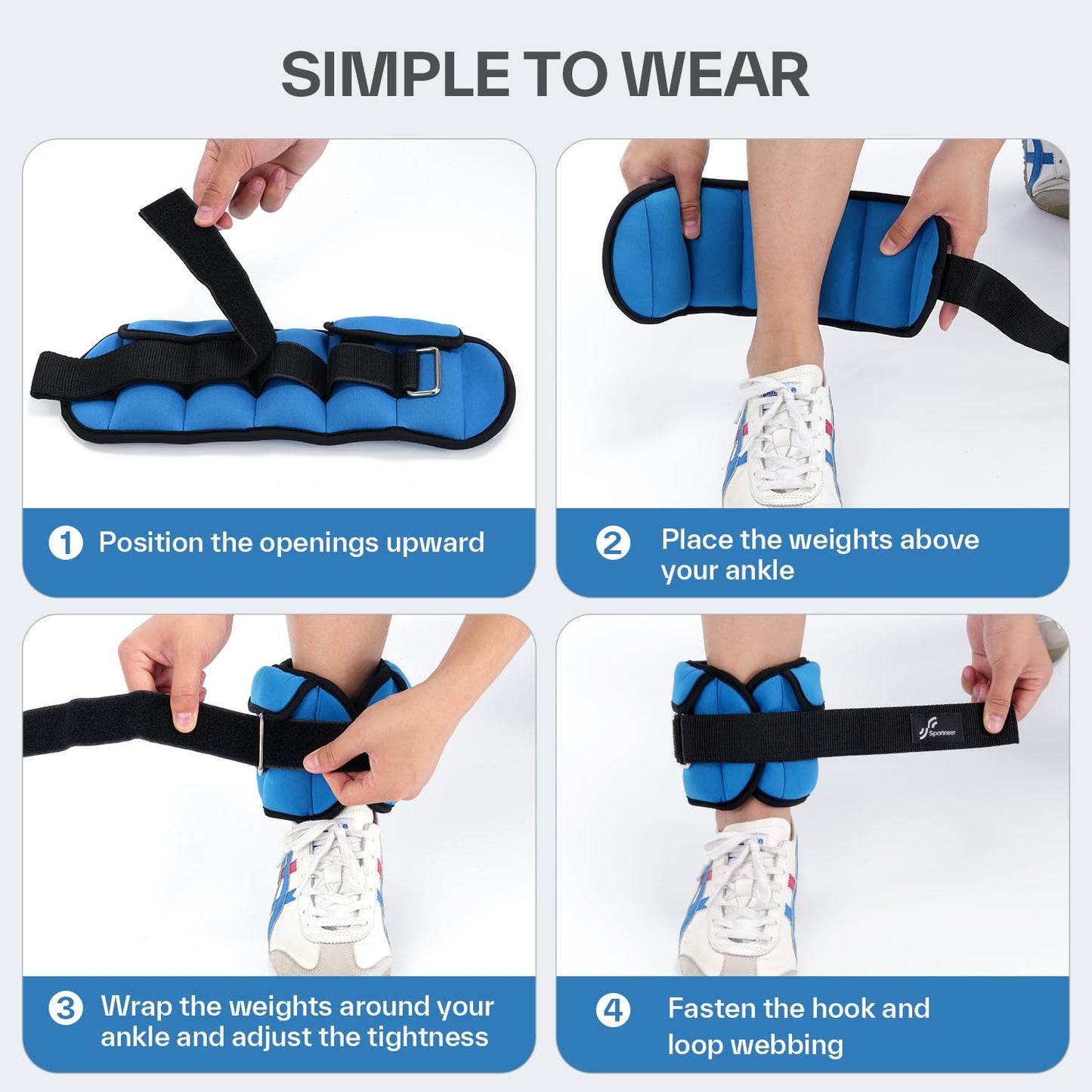 Sportneer Adjustable Ankle Weights: Upgraded Adjustable - Easy Pick & Place Leg Weights Cuffs Weights for Gym Fitness Yoga Walking Running Aerobics (Sapphire Glow, 5 lbs x 2)