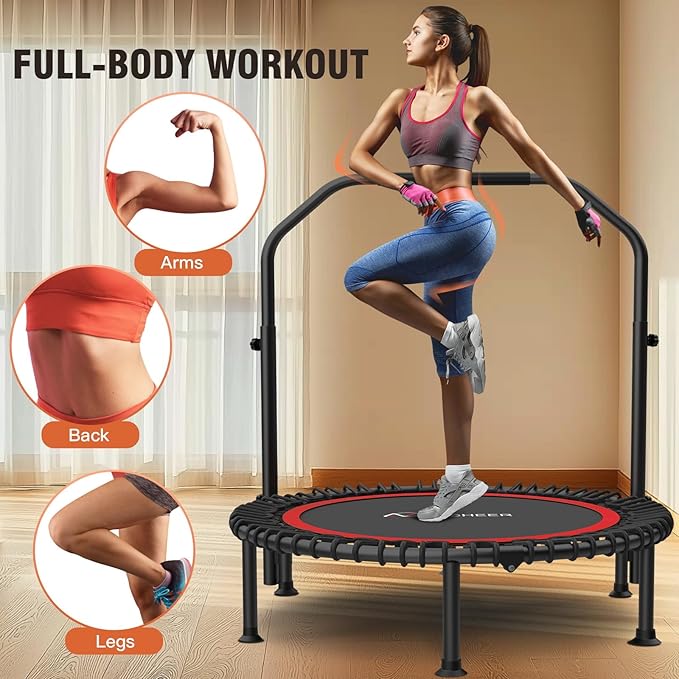 Bungee Rebounder Trampoline,ANCHEER 40" Foldable Fitness Trampoline with 4-Level Adjustable Handlebar, 450LBS Capacity, Resistance Ropes&Upgraded Bungees Safe for Home/Cardio,Workout Indoor/Outdoor
